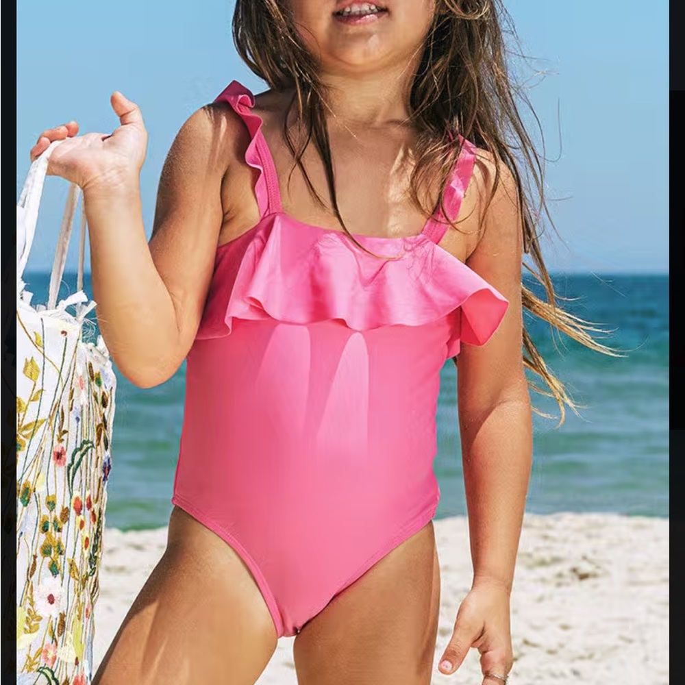 Girls size 10 ruffled pink one piece swimsuit